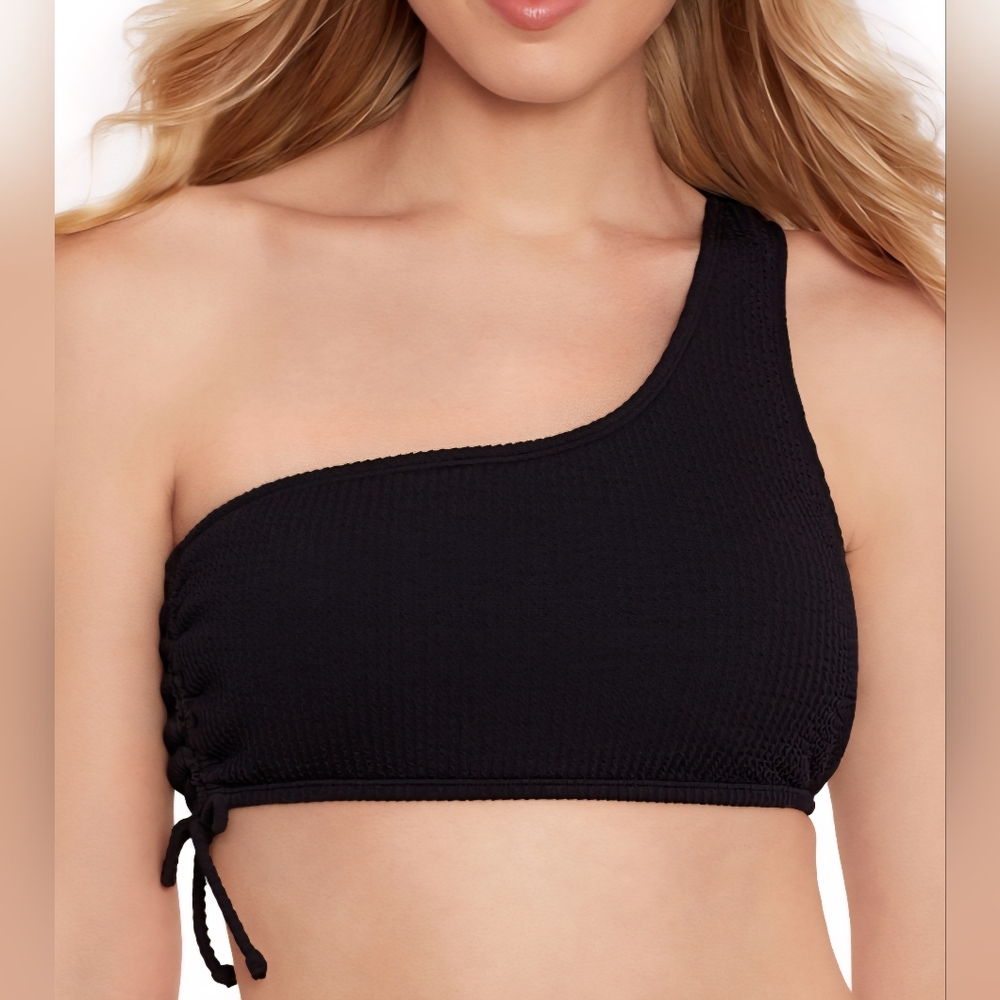 3 For $35, Salt + Cove Juniors' Solid 1-Shoulder Swim Top with Tie Black, Medium